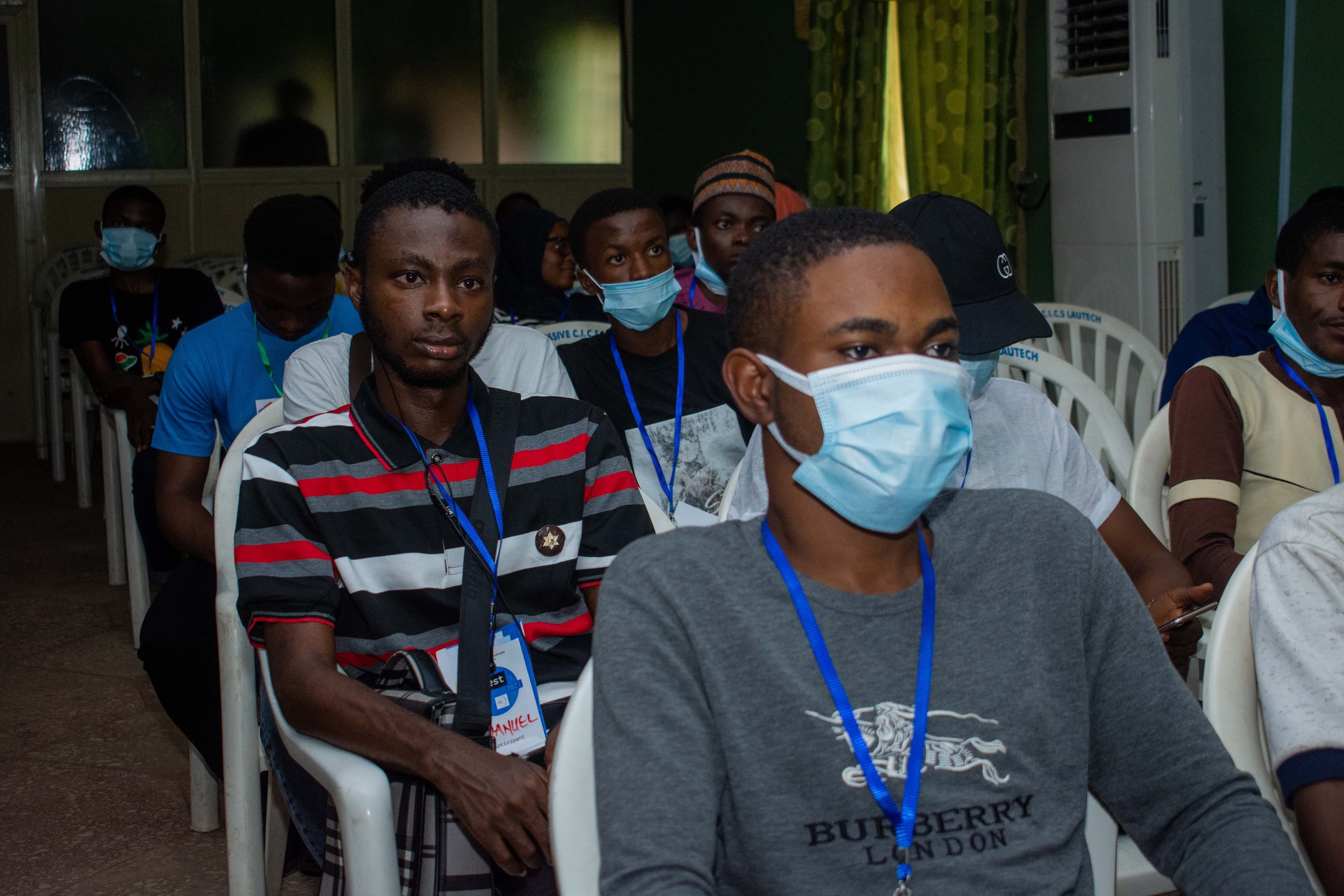 Masked attendees seated in rows at DevFest Ogbomoso 2021