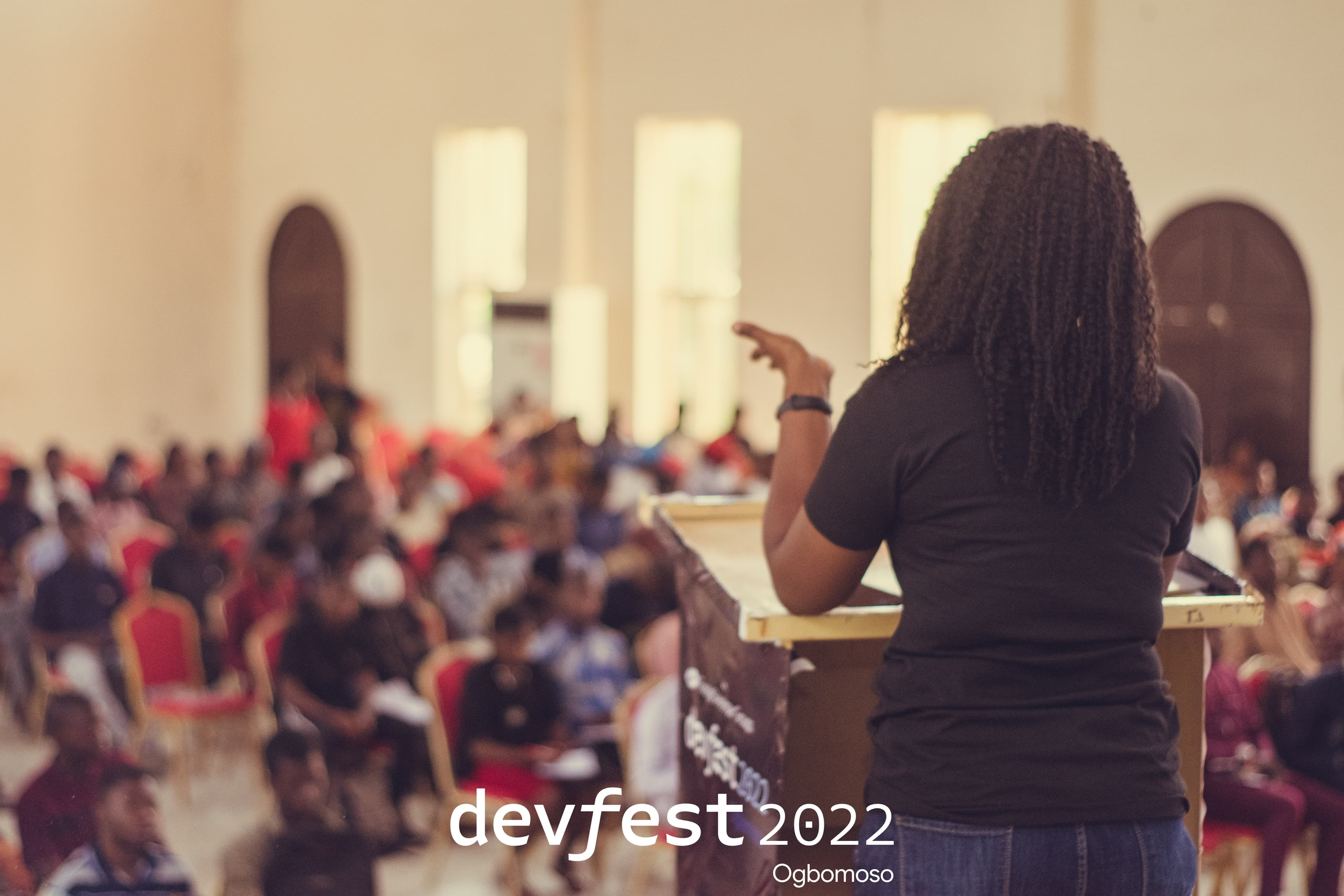 A speaker addressing the conference audience at DevFest Ogbomoso 2022