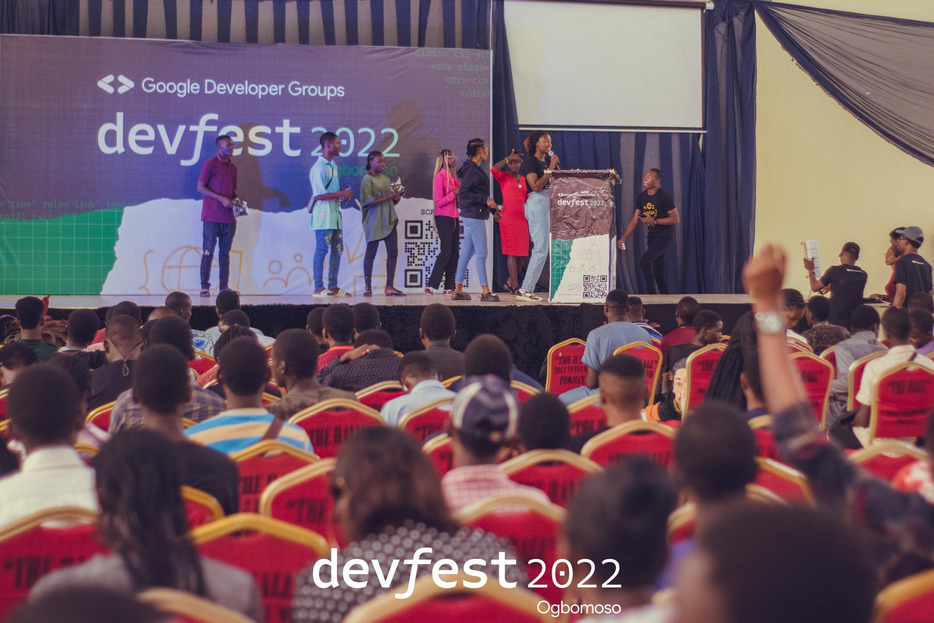 Participants together on the event stage at DevFest Ogbomoso 2022