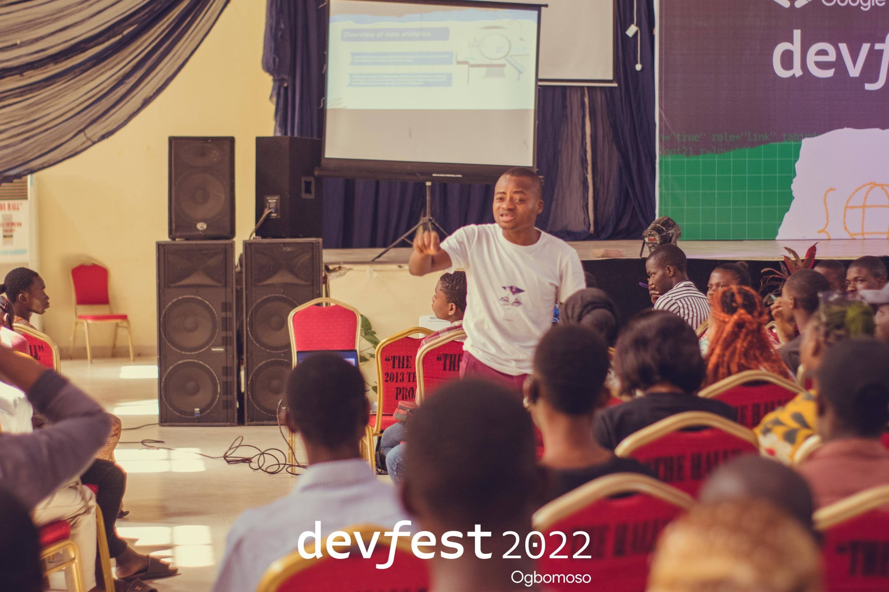 A presenter addressing the audience at DevFest Ogbomoso 2022