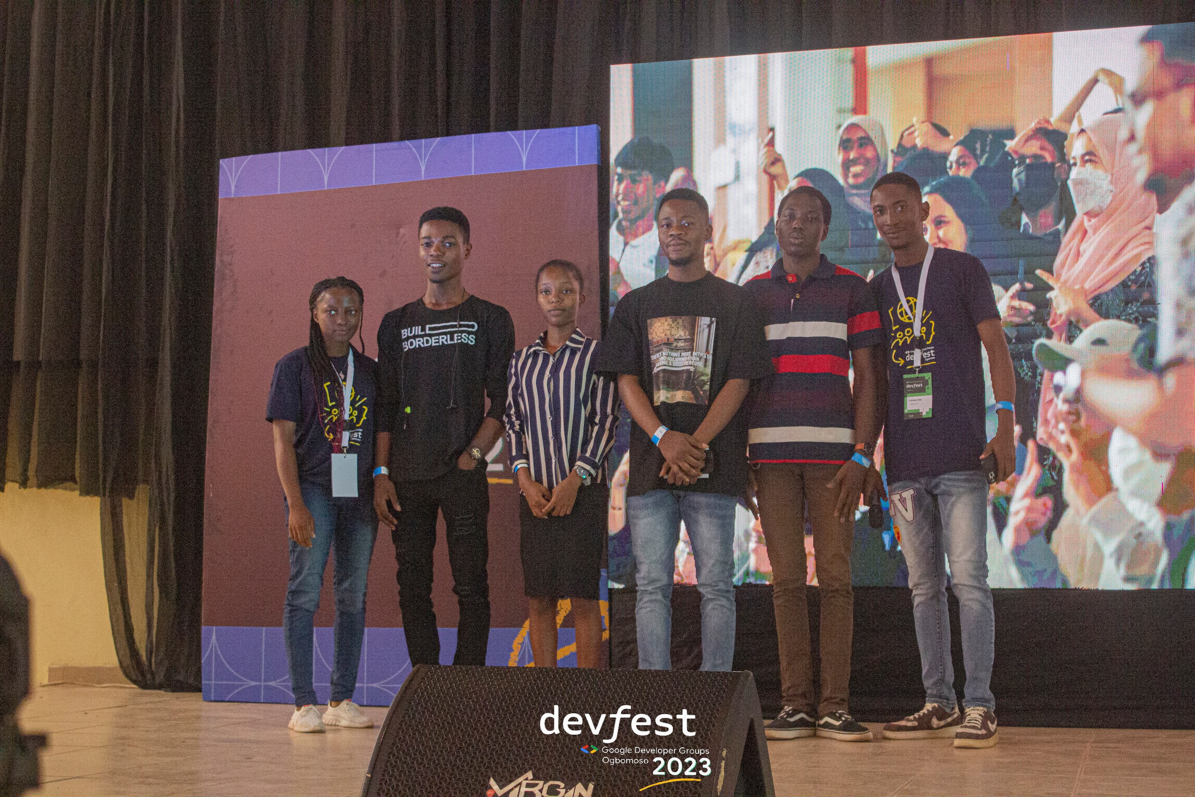 Participants posing together on stage at DevFest Ogbomoso 2023