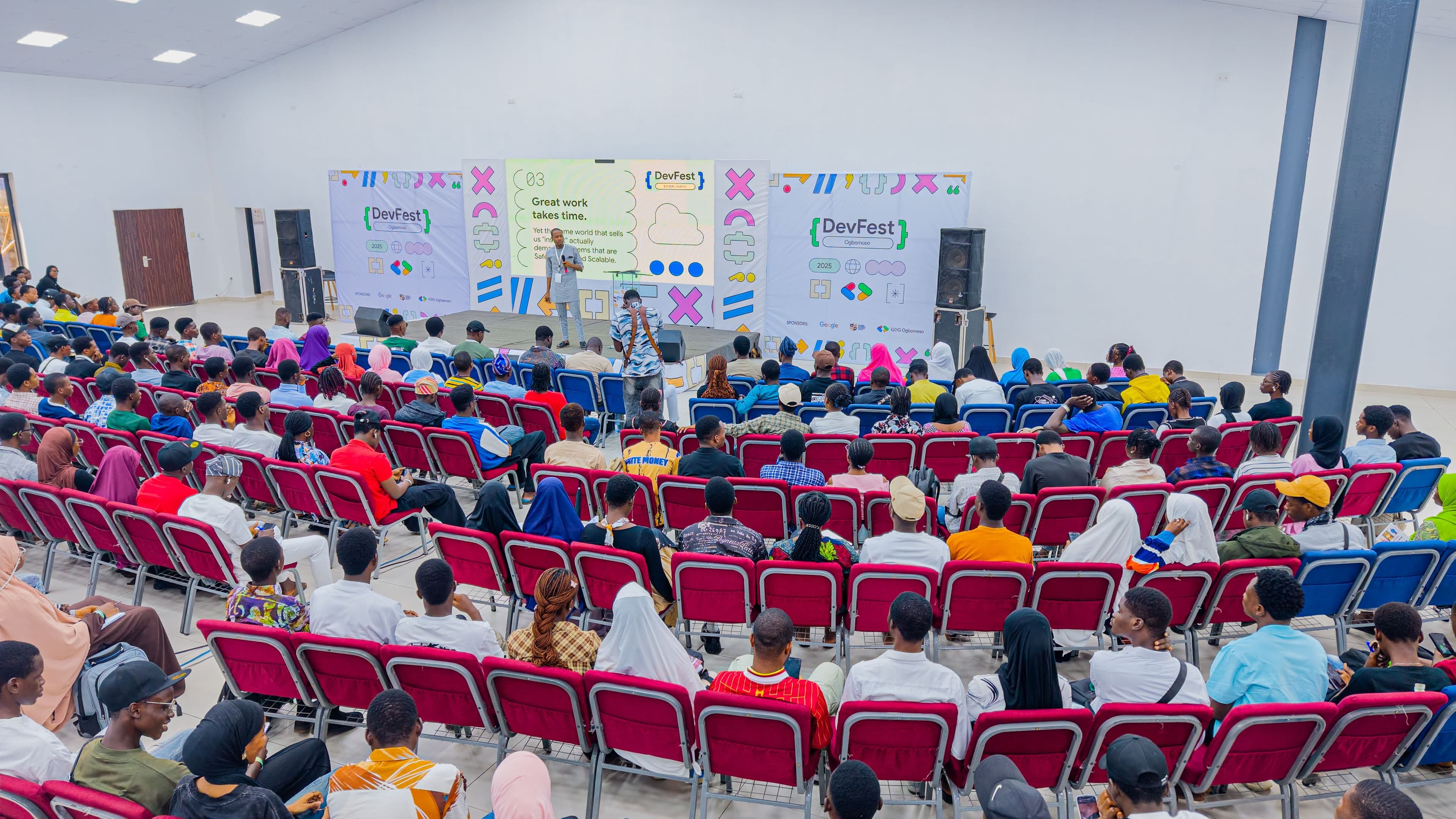 A wide view of the packed conference hall at DevFest Ogbomoso 2025